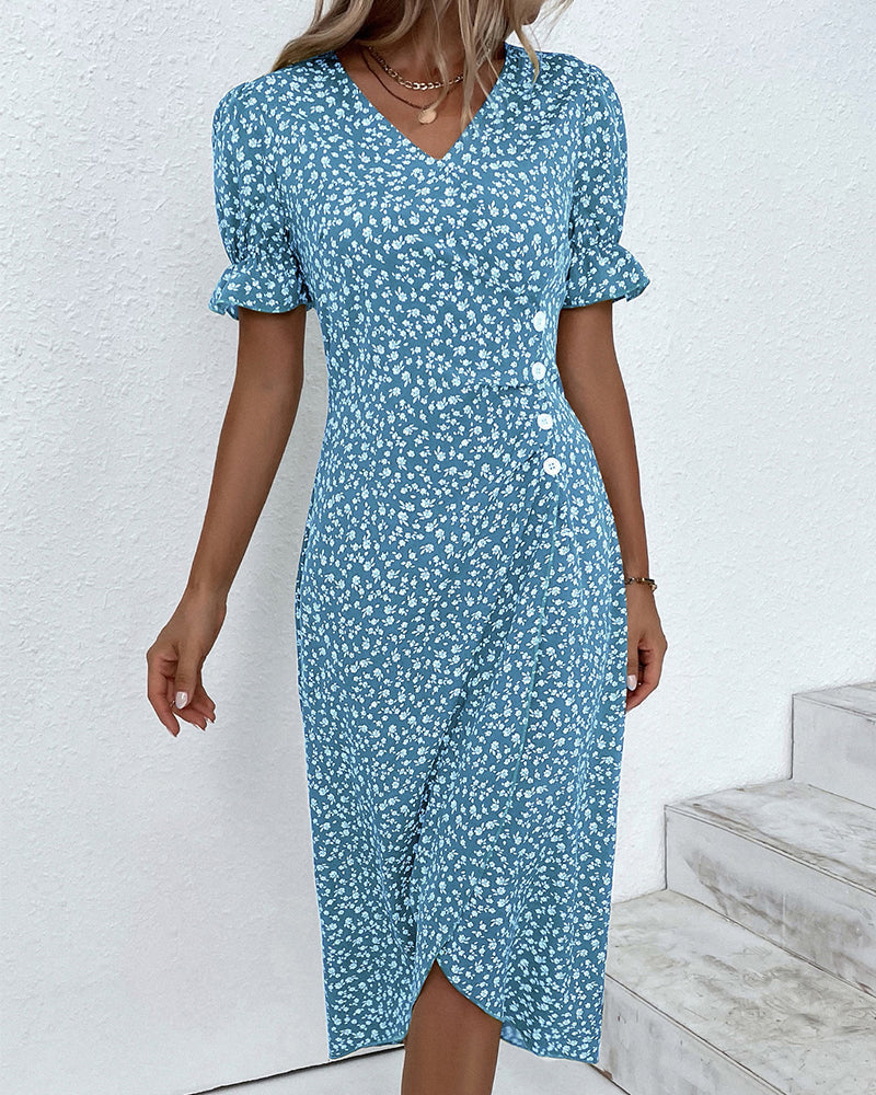 Women's Dress | V-Neck Wrap Short Sleeve Midi
