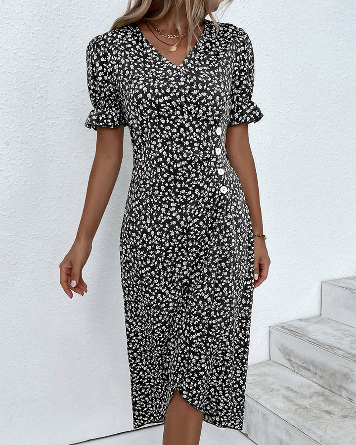 Women's Dress | V-Neck Wrap Short Sleeve Midi
