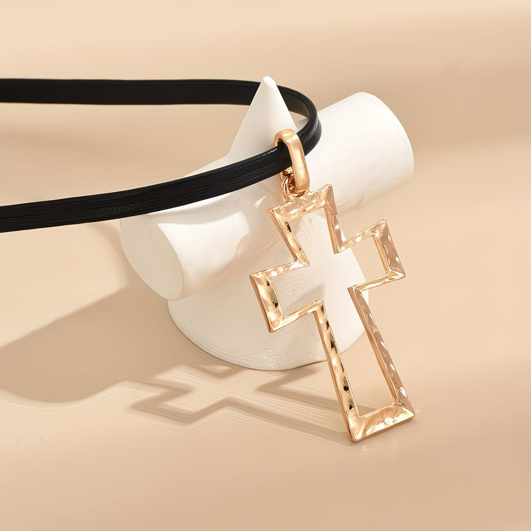 Cord Cross Pendant Necklace
