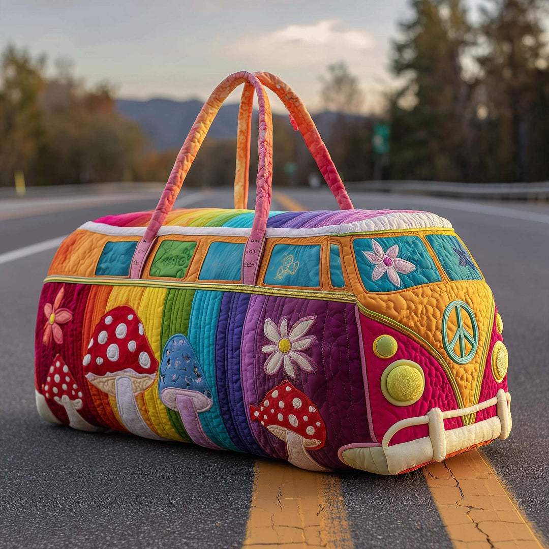 Groovy Van Daisy Mushroom Motif Quilted Duffel Bag