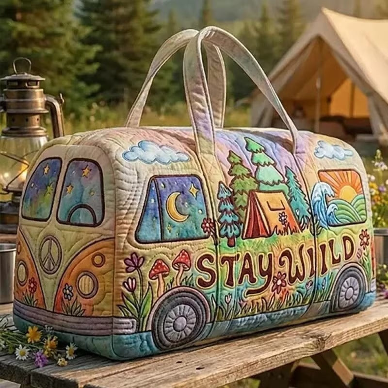 Stay Wild Camping Camper Quilted Duffel Bag