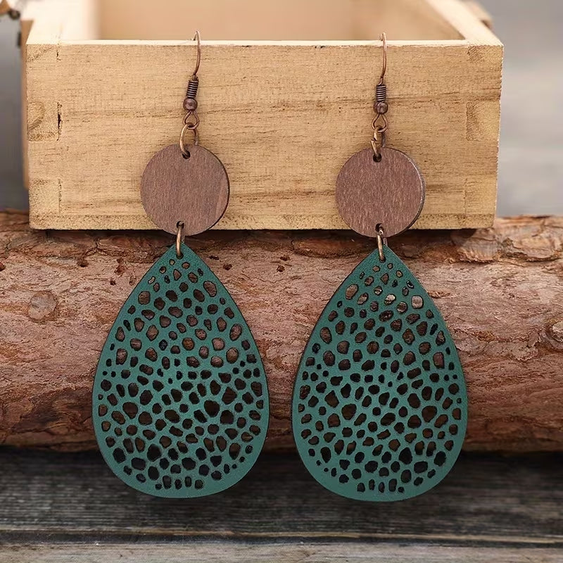 Vintage Style Leather Cutout Drop Earrings