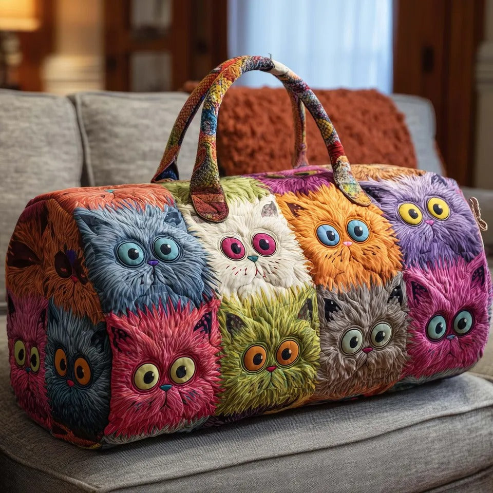 Cat Face Patchwork Quilted Duffel Bag