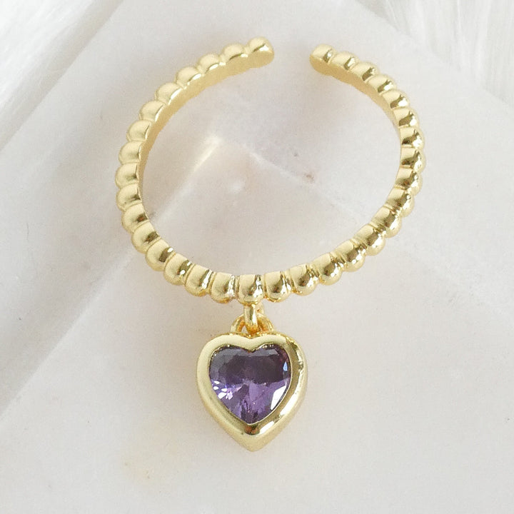 Crystal Heart Pendant Ring (Purple)
