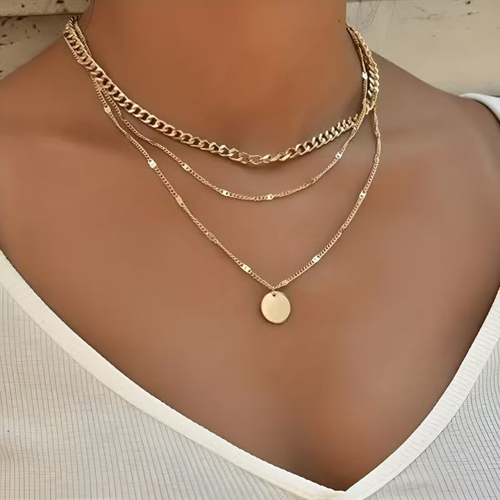 Elegant Multi-Layer Necklace with Round Pendant