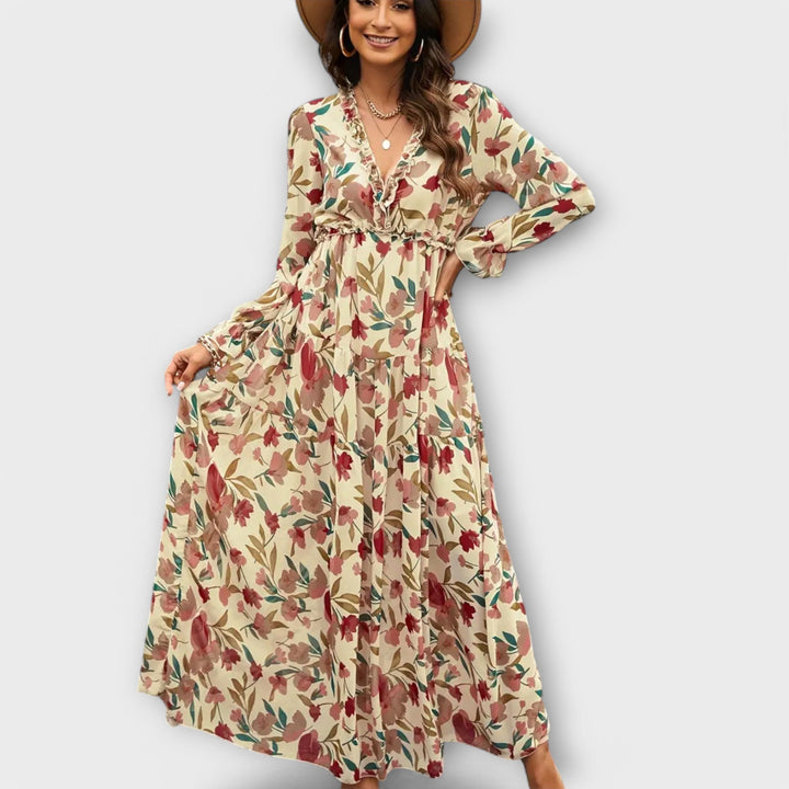 Women’s Dress | Floral V-Neck Long Sleeve Maxi