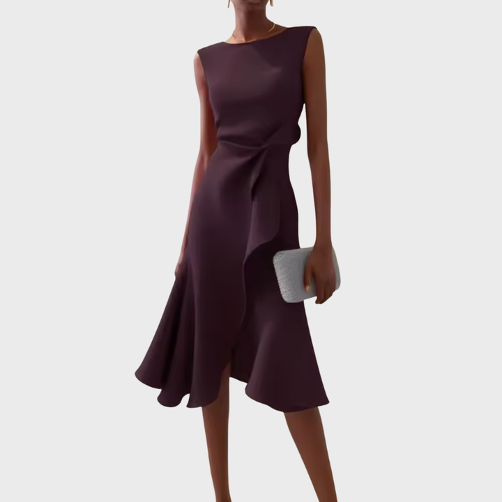 Women's Draped Asymmetric Midi Dress - Elegant Drape Dress