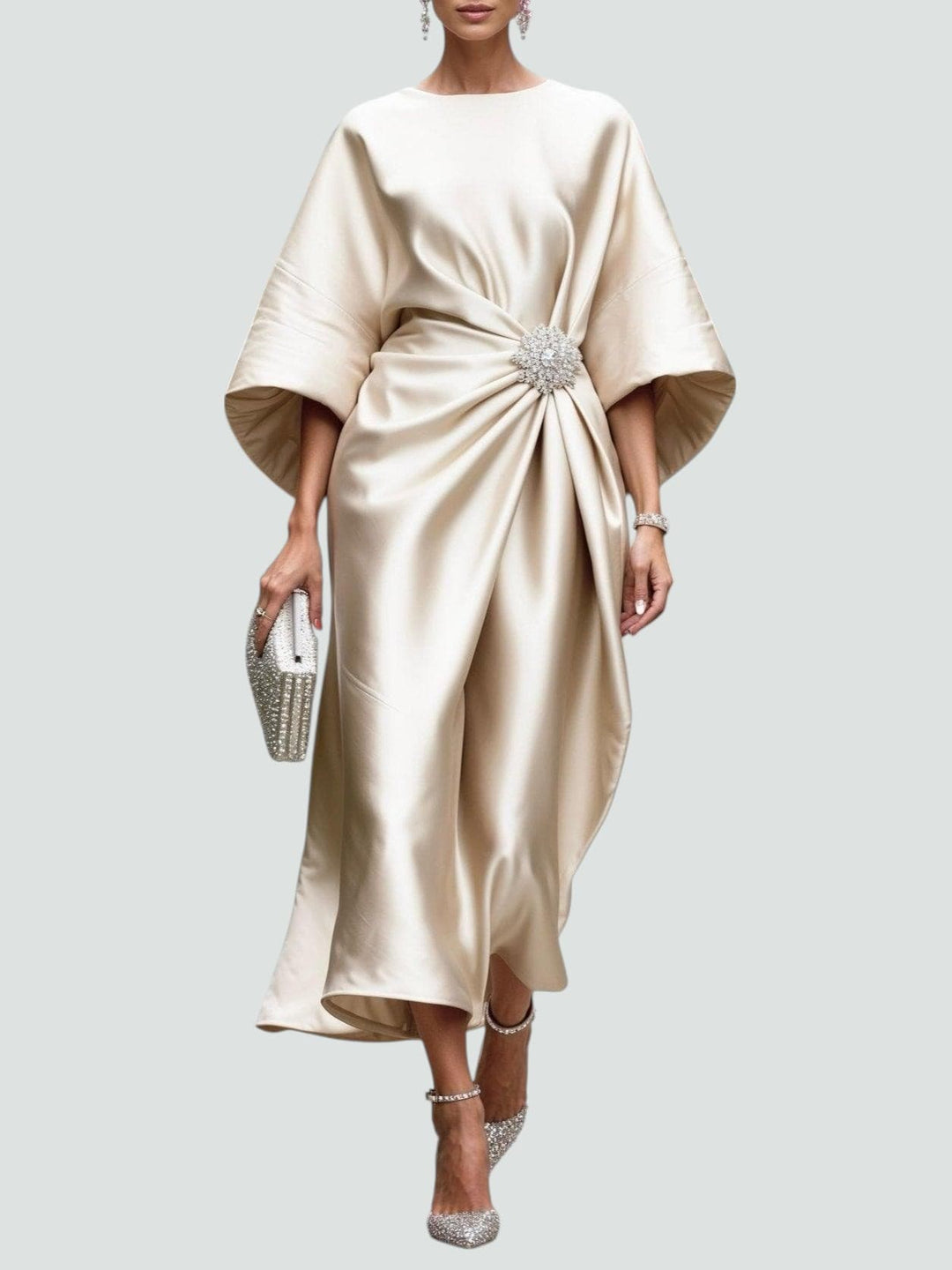 Women's Dress | Draped Midi Batwing Sleeve