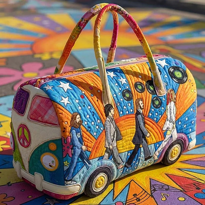 Road Inspired Bus Pattern Quilted Duffel Bag