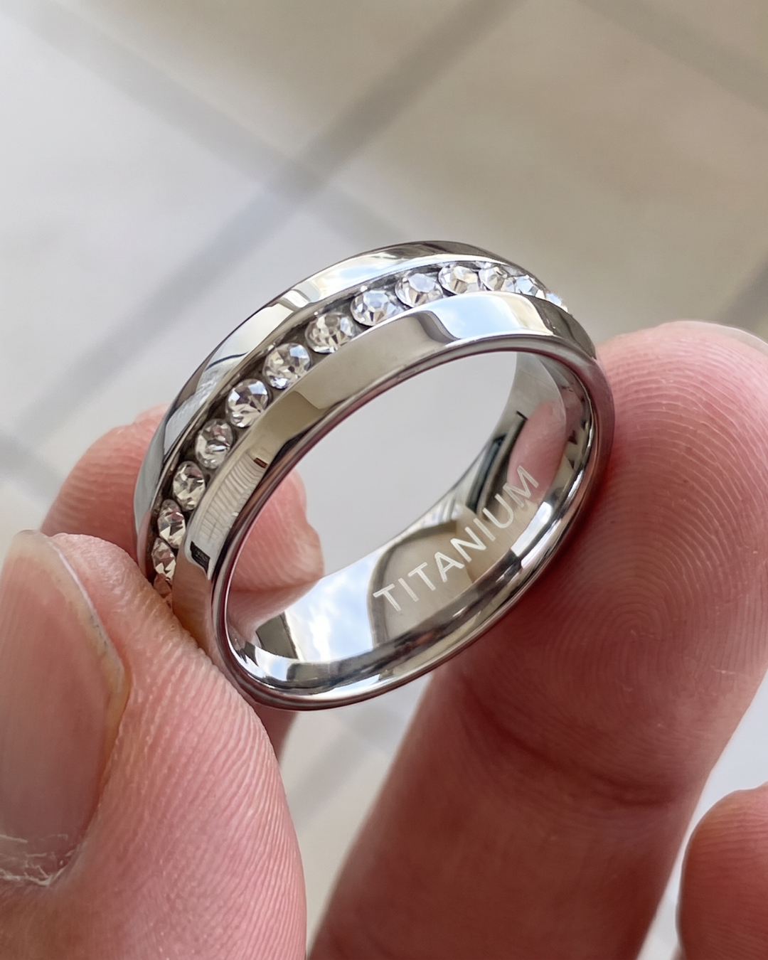 Elegant White Crystals Titanium Band