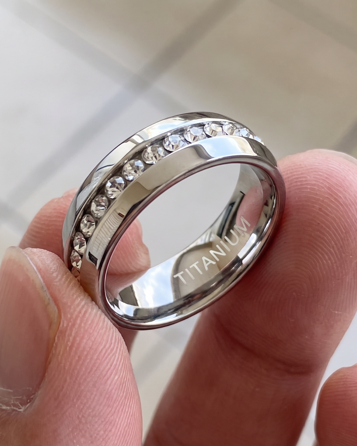 Elegant White Crystals Titanium Band