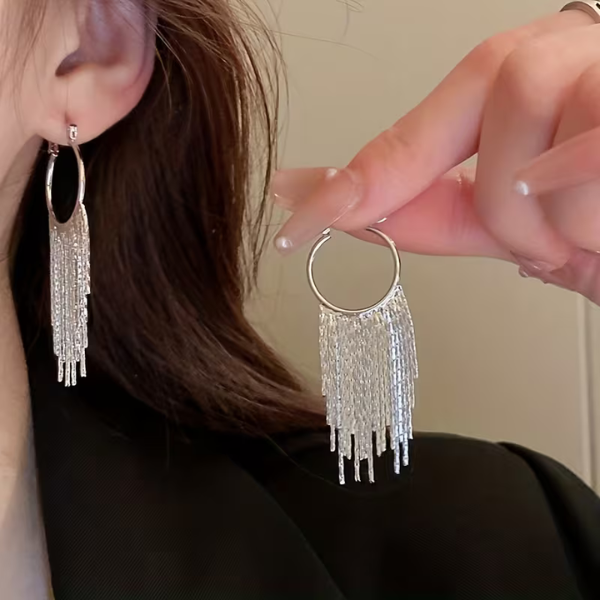 Elegant Tassel and Sparkle Chain Drop Earrings