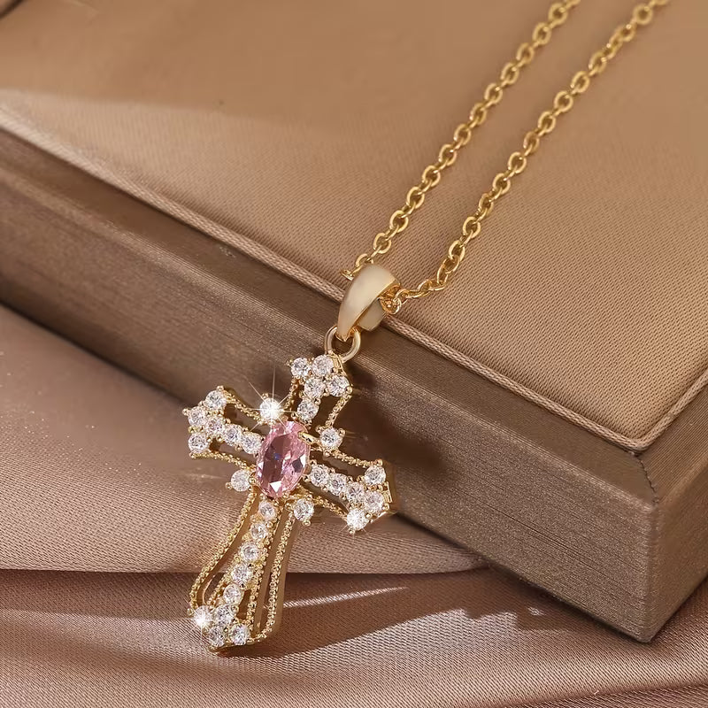 Copper Zirconia Cross Necklace