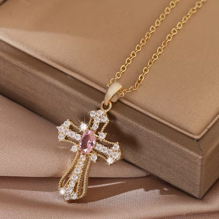 Copper Zirconia Cross Necklace