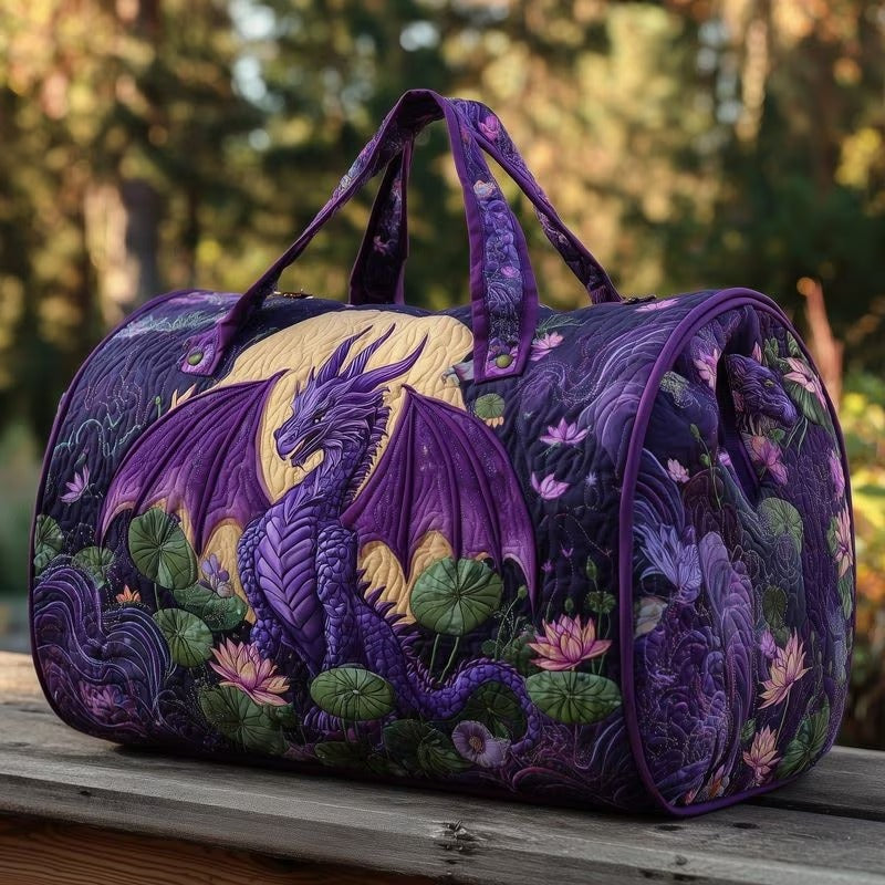 Dragon Lotus Floral Quilted Duffel Bag