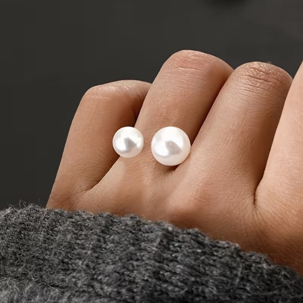 Elegant Adjustable Double Pearl Ring
