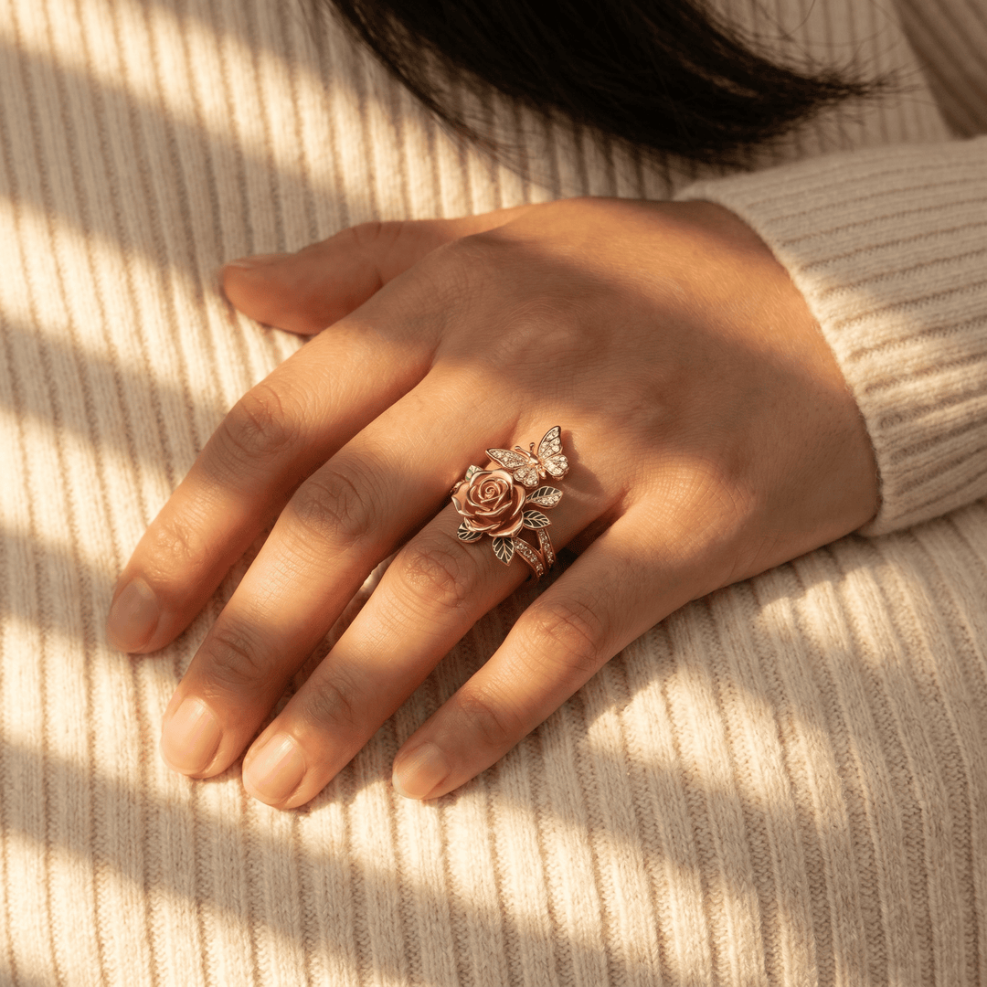 Rose & Butterfly Ring - (ADJUSTABLE)