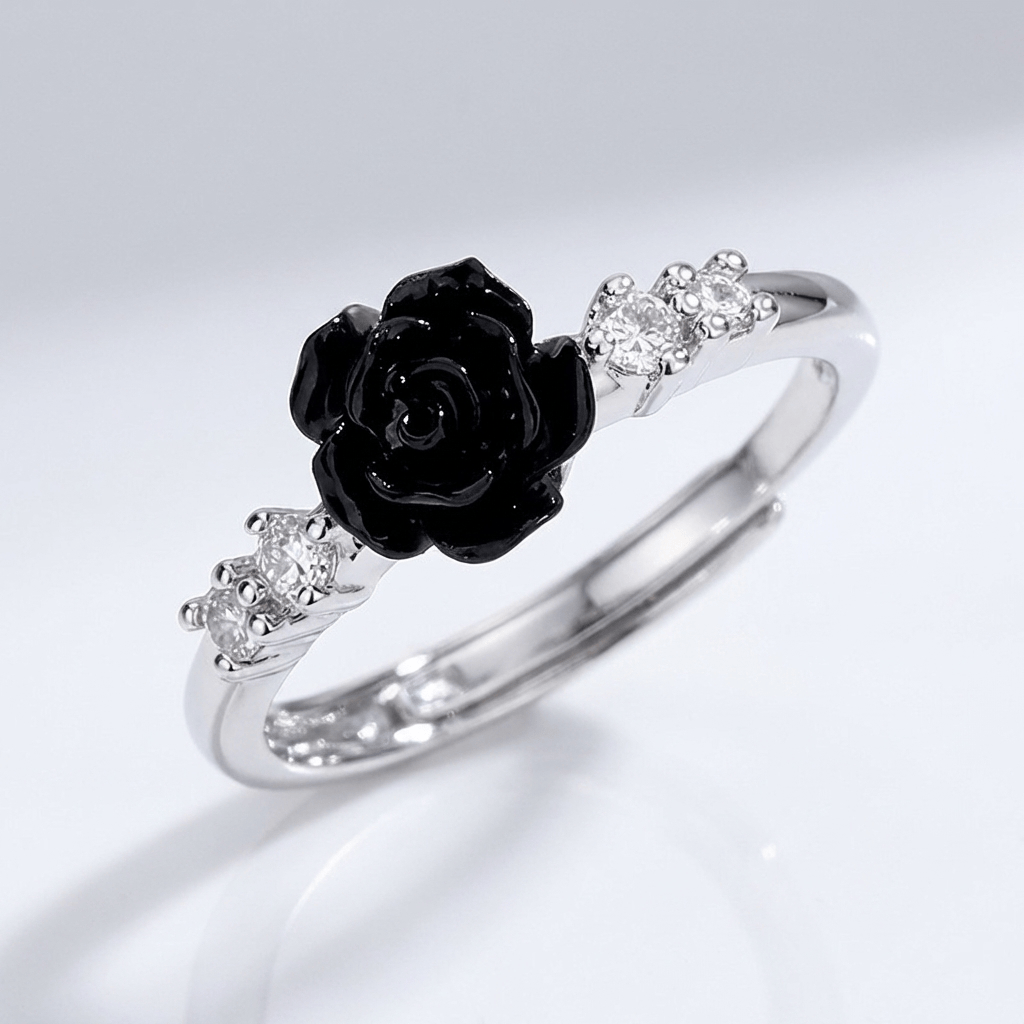 SILVER ROSE DIAMOND RING - (ADJUSTABLE)
