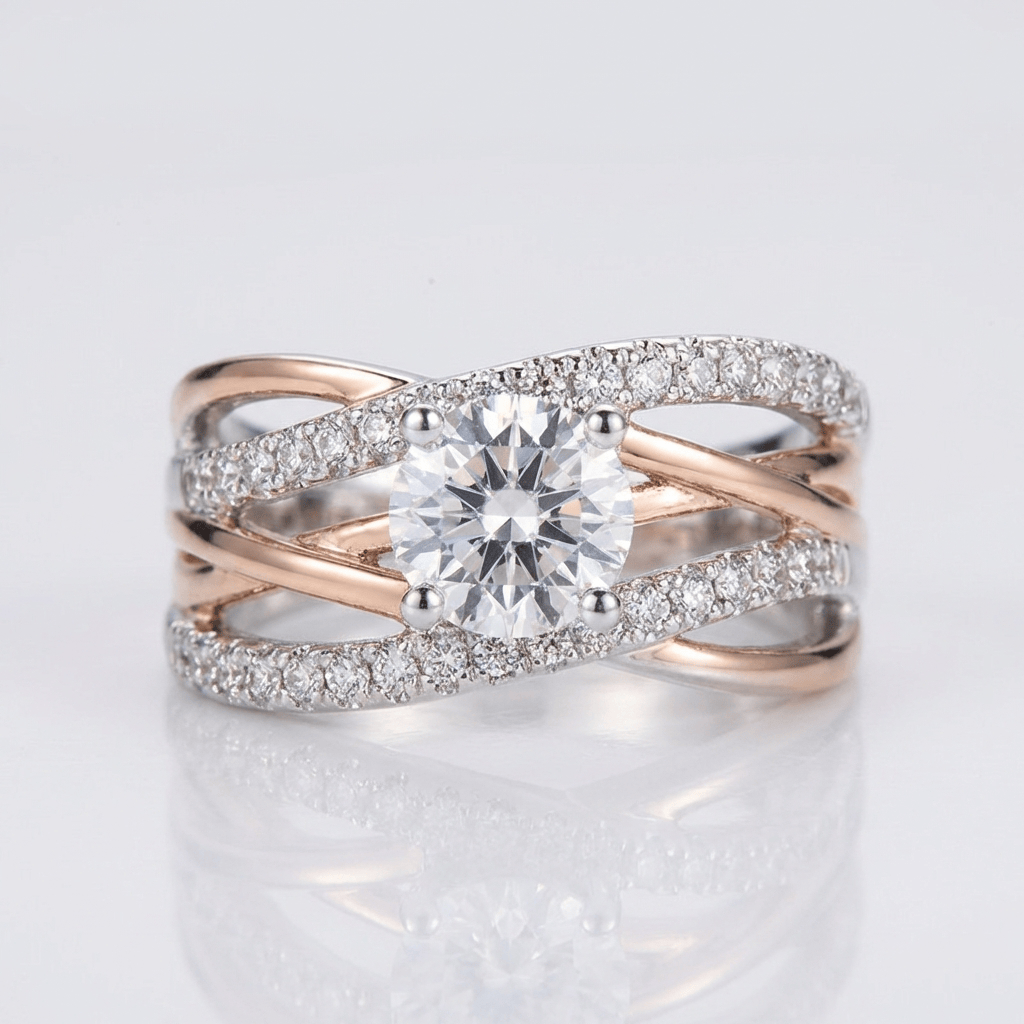 ROSE GOLD ROUND DIAMOND CROSSOVER RING