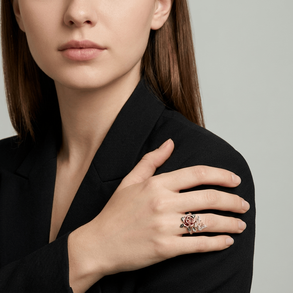 Rose & Butterfly Ring - (ADJUSTABLE)