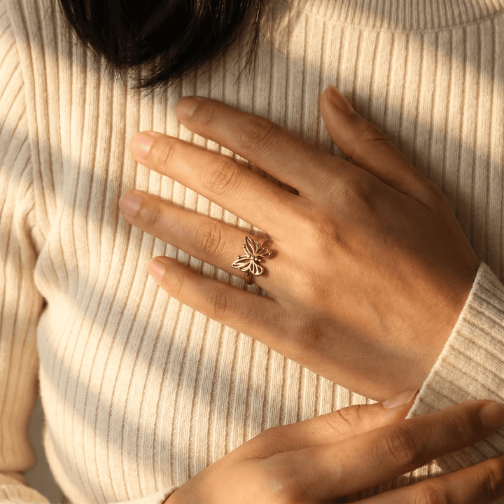 Antique Gold and Silver Butterfly Ring - (ADJUSTABLE)