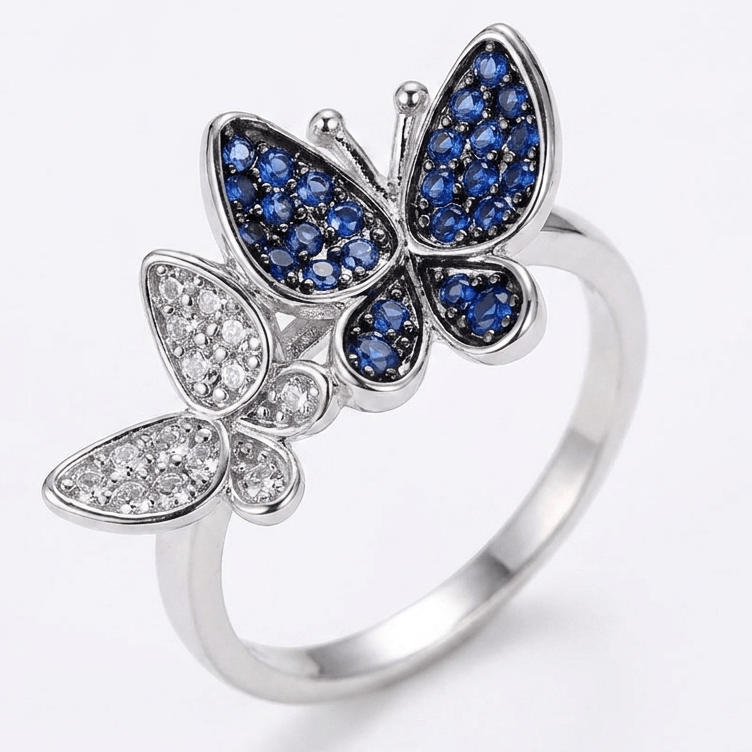 Midnight & Frost Butterfly Ring