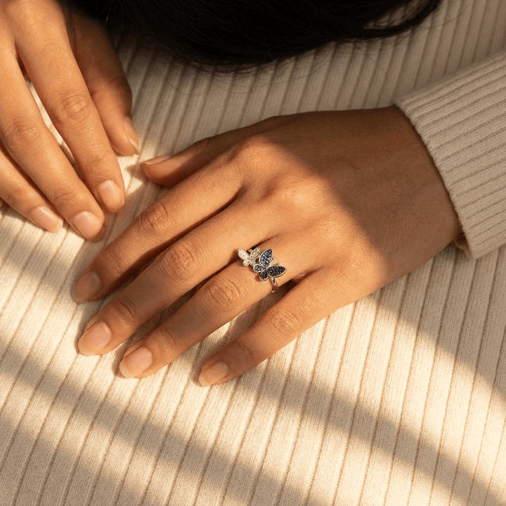 Midnight & Frost Butterfly Ring