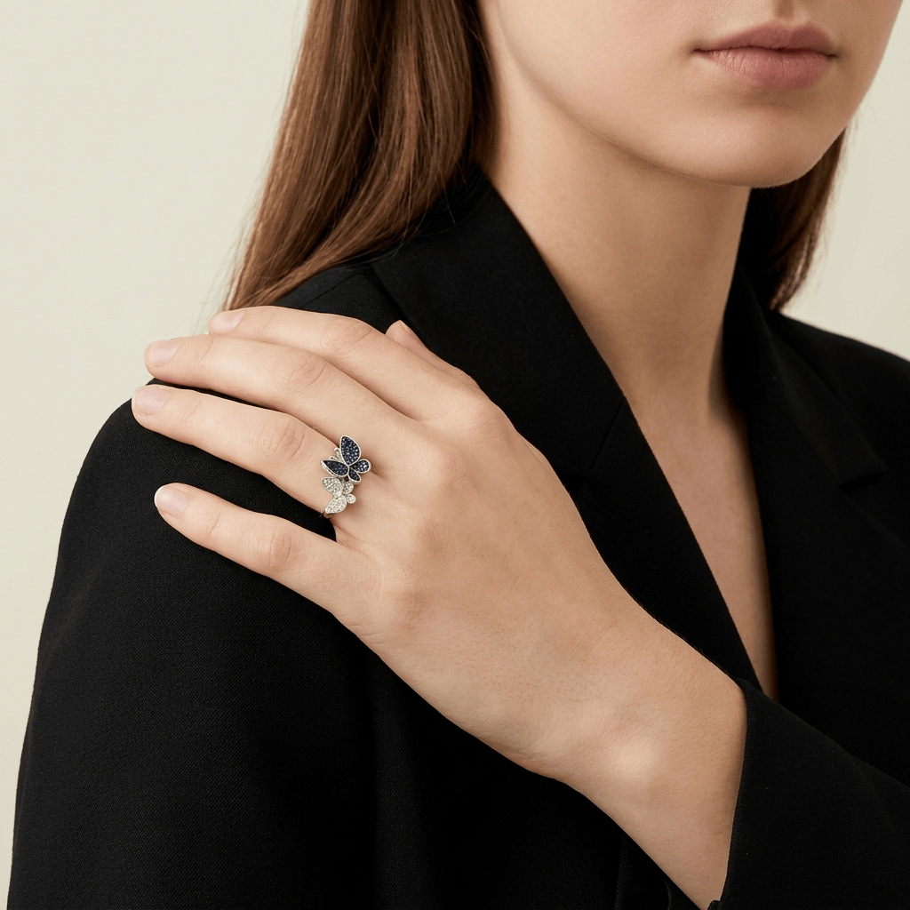 Midnight & Frost Butterfly Ring
