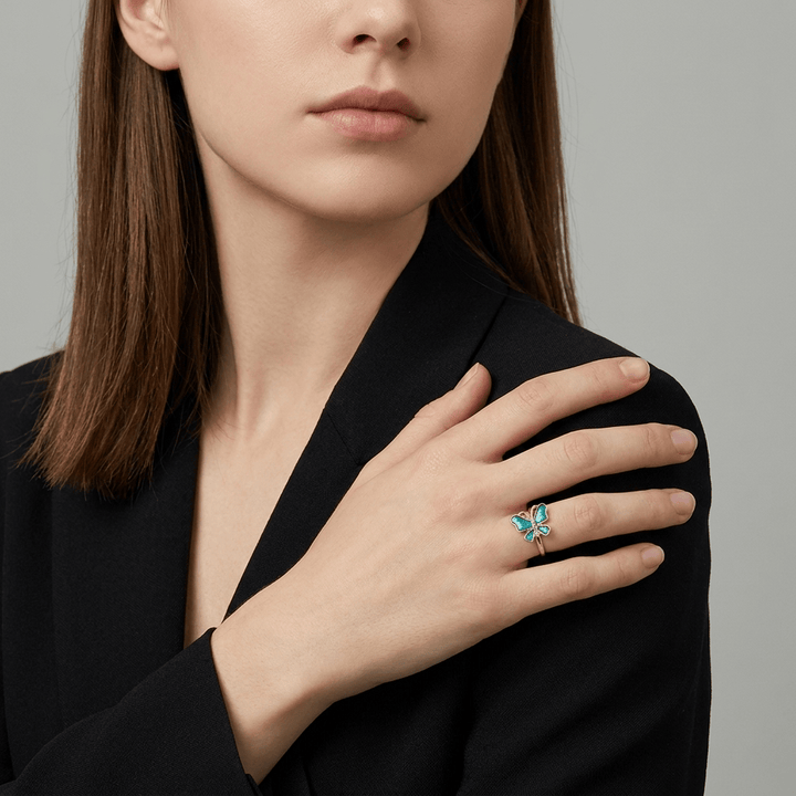Jade & Gold Butterfly Ring - (ADJUSTABLE)