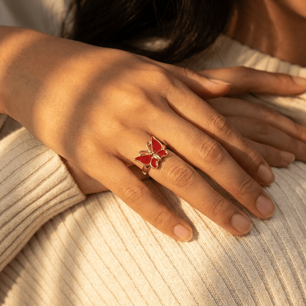 Red & Pink Bloom Butterfly Ring - (ADJUSTABLE)