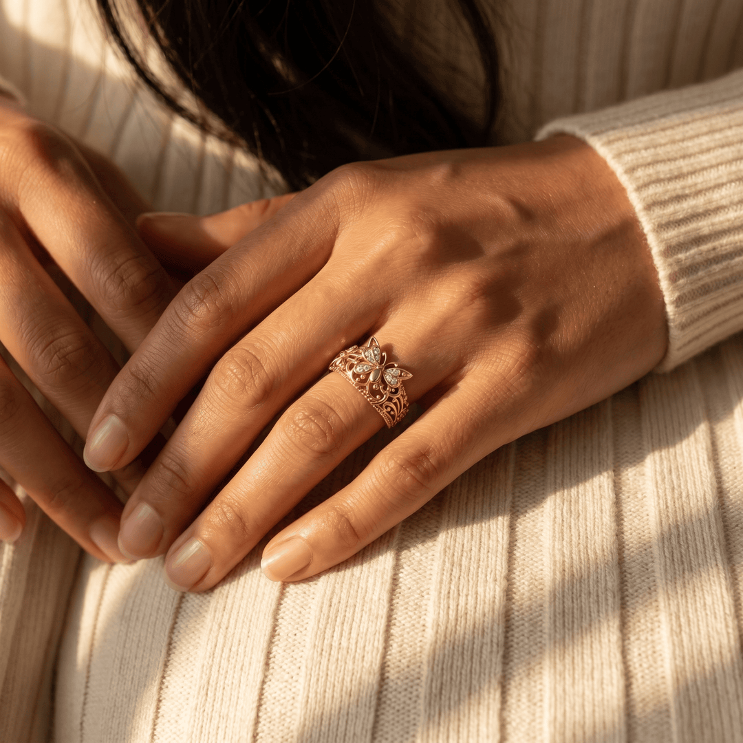 Golden Crown Butterfly Ring