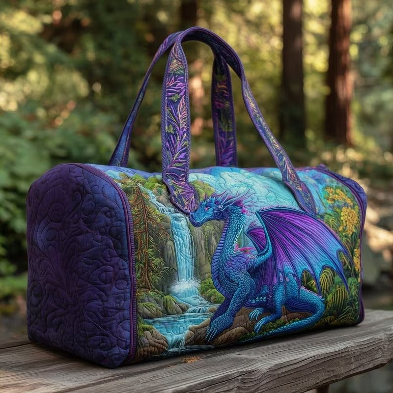 Waterfall Dragon Fantasy Scene Quilted Duffel Bag