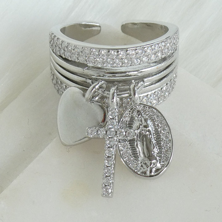Crystal Cross & Mary Ring (Silver)