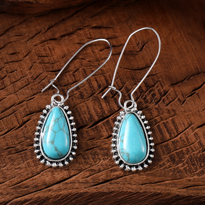 Vintage Silver Turquoise Teardrop Earrings