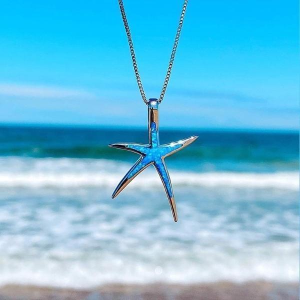 Victoria | Blue Opal and Silver Starfish Necklace