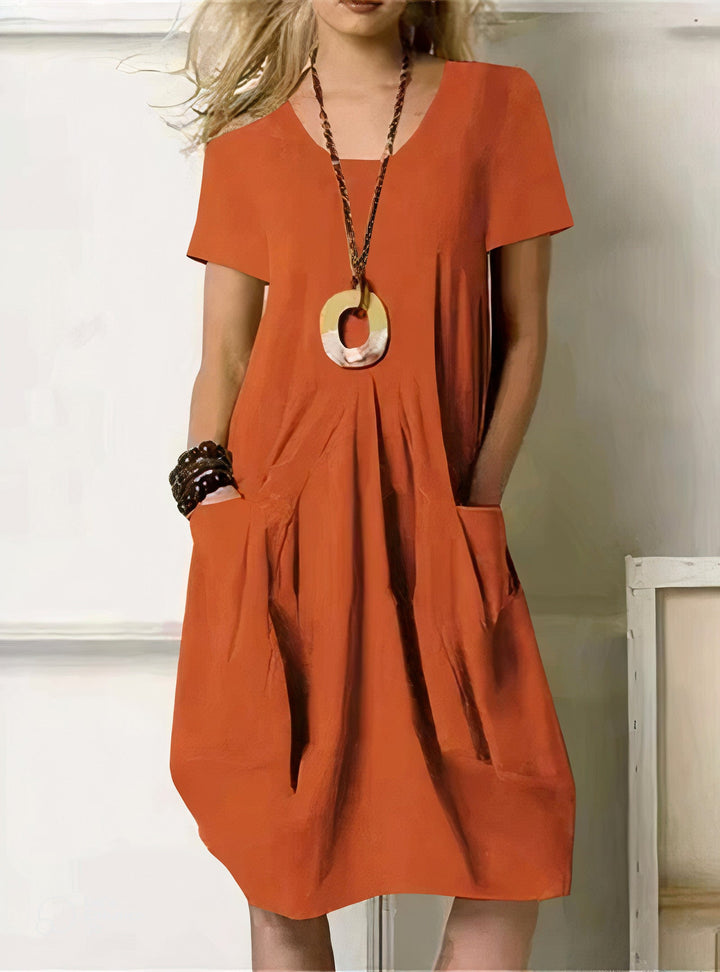 Women's Dress | Round Neckline Short Sleeve Cut Mini
