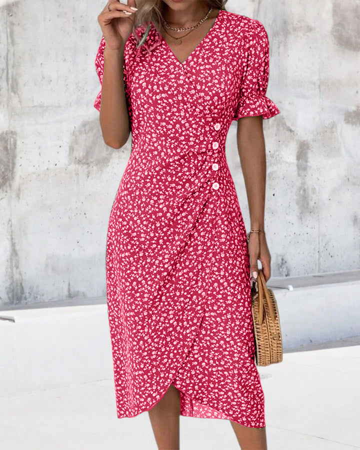 Women's Dress | V-Neck Wrap Short Sleeve Midi