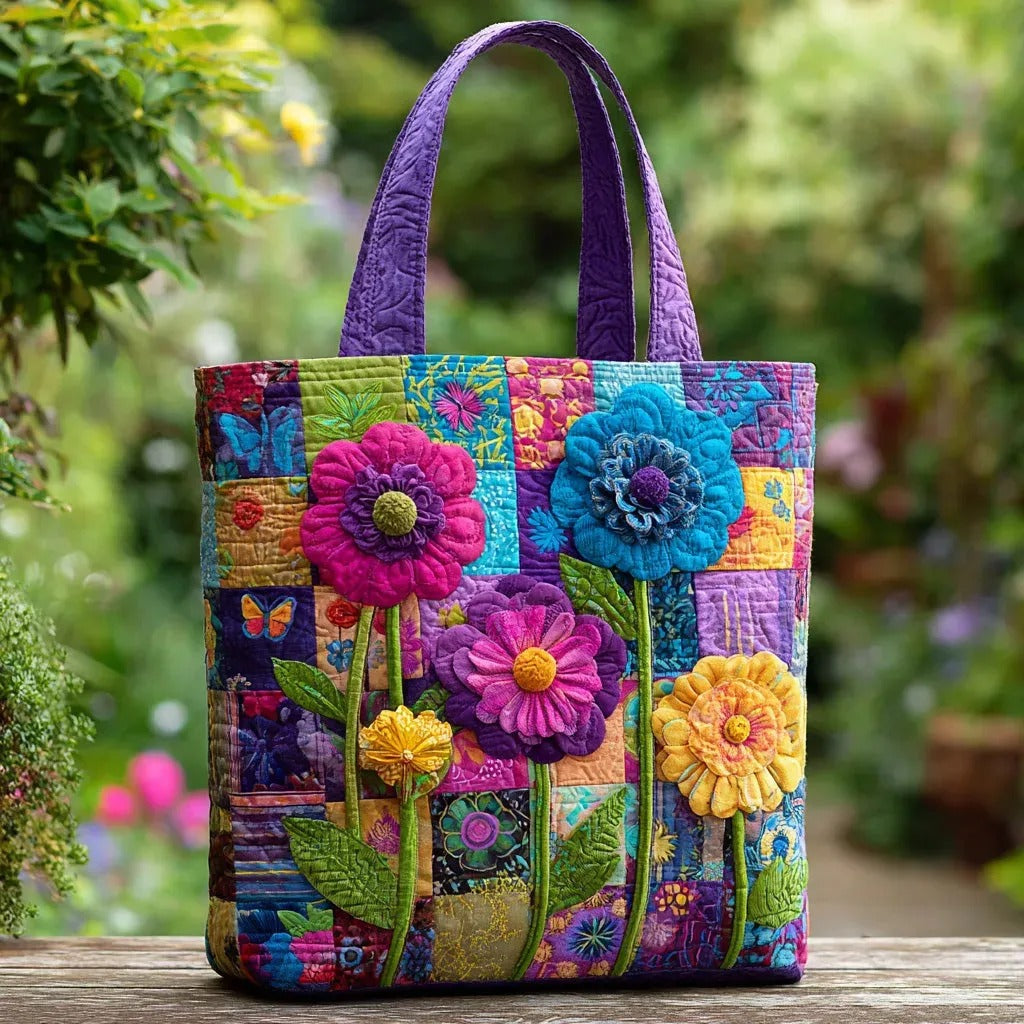 Colorful Flower Quilted Tote Bag