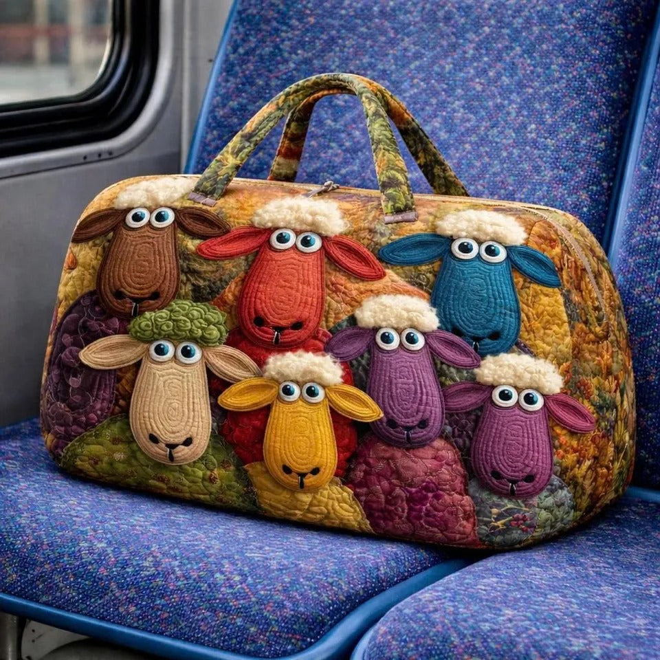 Sheep Folk Art Quilted Duffel Bag