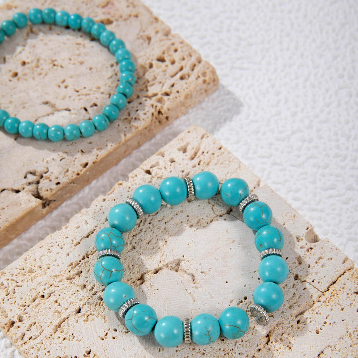 Big Turquoise Beaded Bracelet set of 5