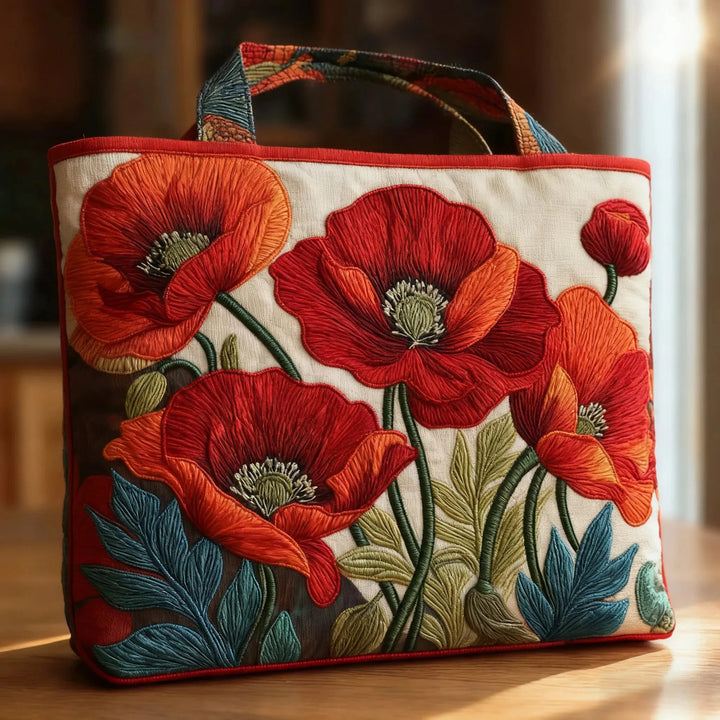 Floral Art Quilted Tote Bag