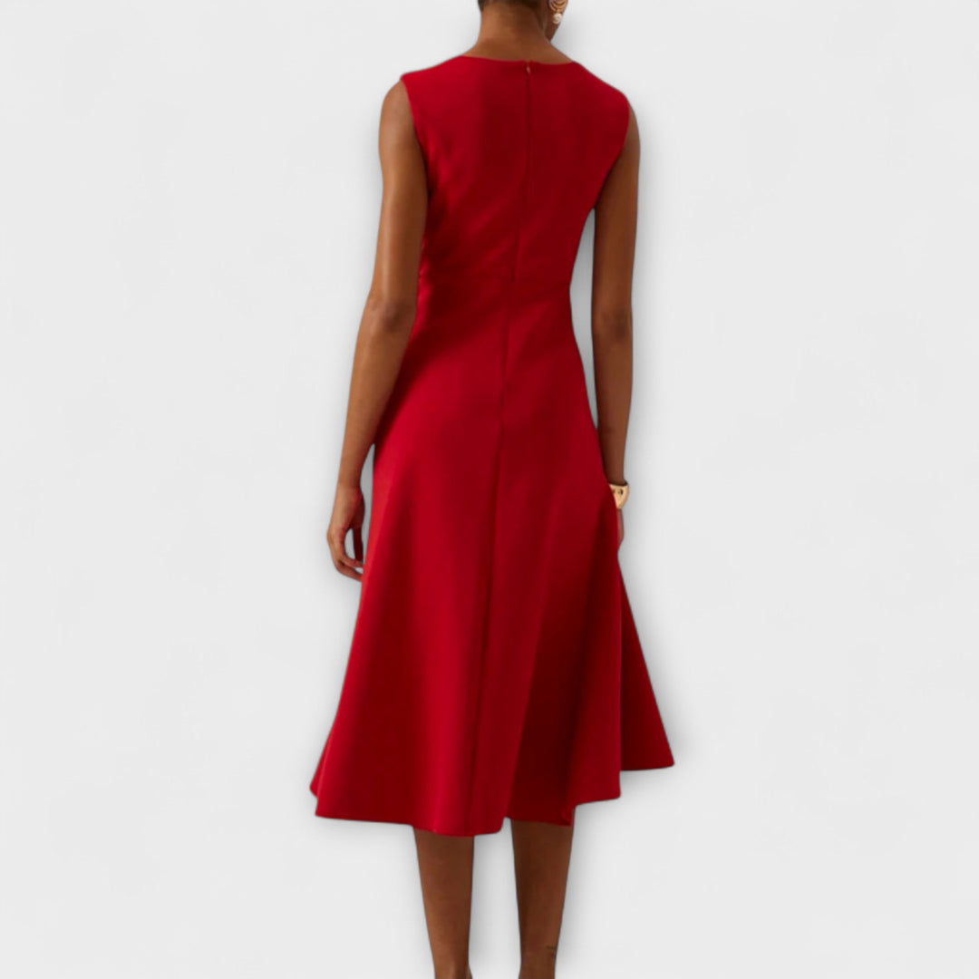 Women's Draped Asymmetric Midi Dress - Elegant Drape Dress