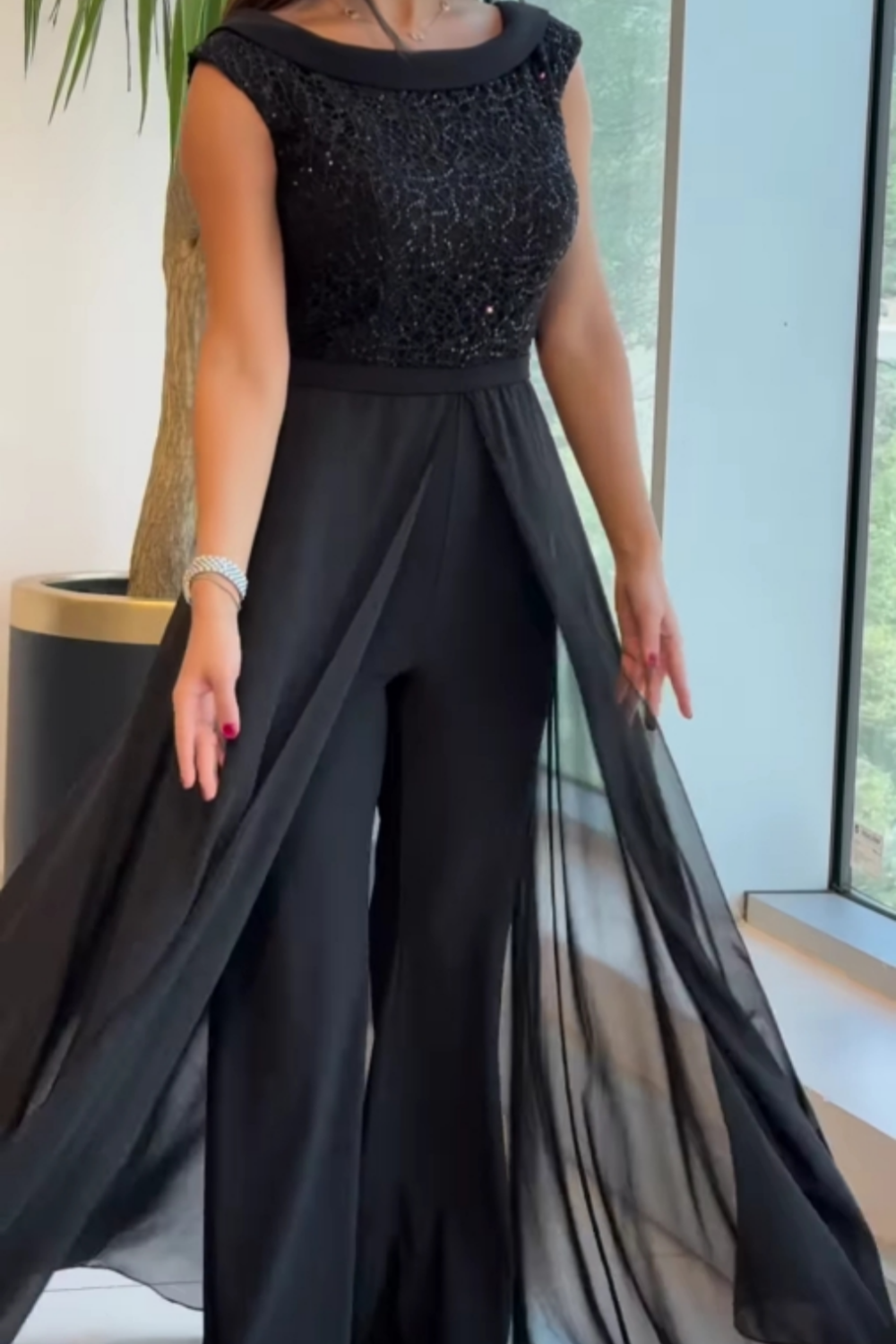Women’s Jumpsuit | Sleeveless Sequin Bodice Overlay