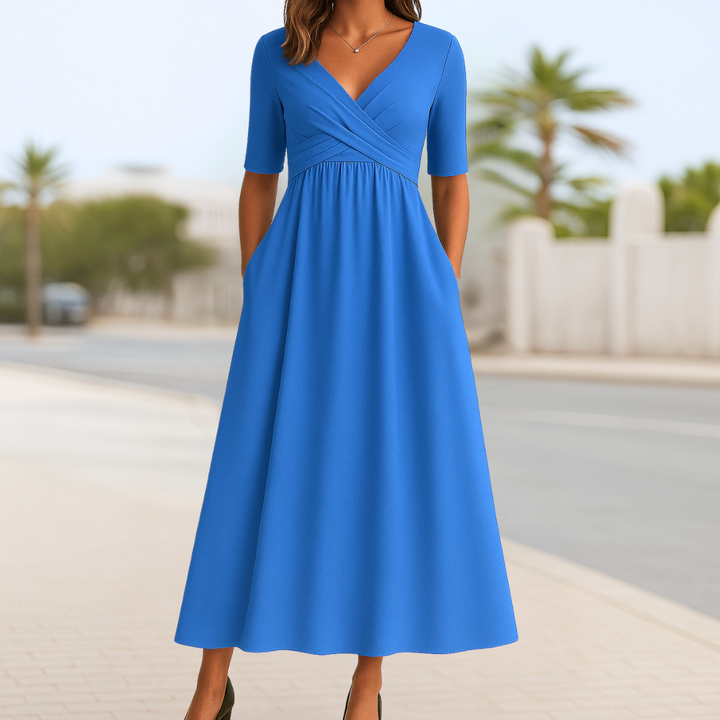 Women’s Dress | Crossed V-Neck Short Sleeve
