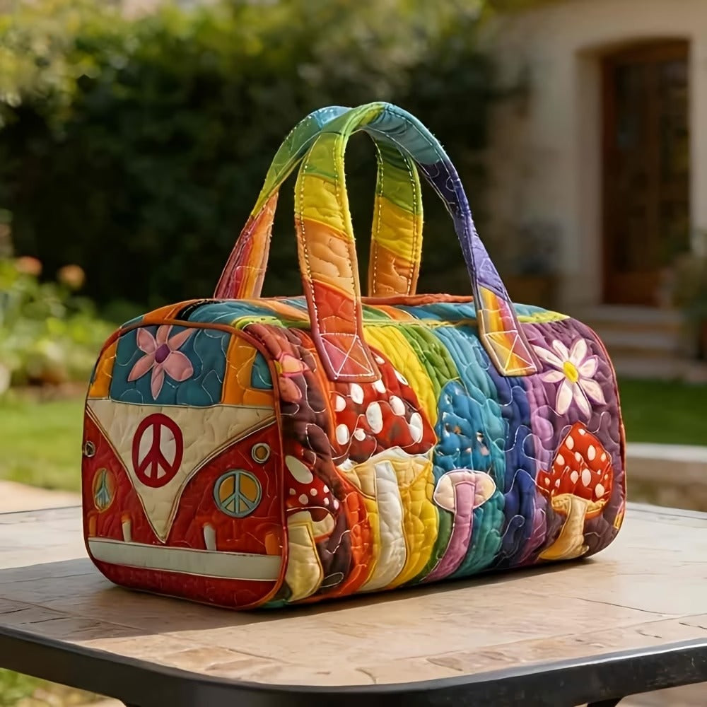 Mushroom Peace Camper Quilted Duffel Bag