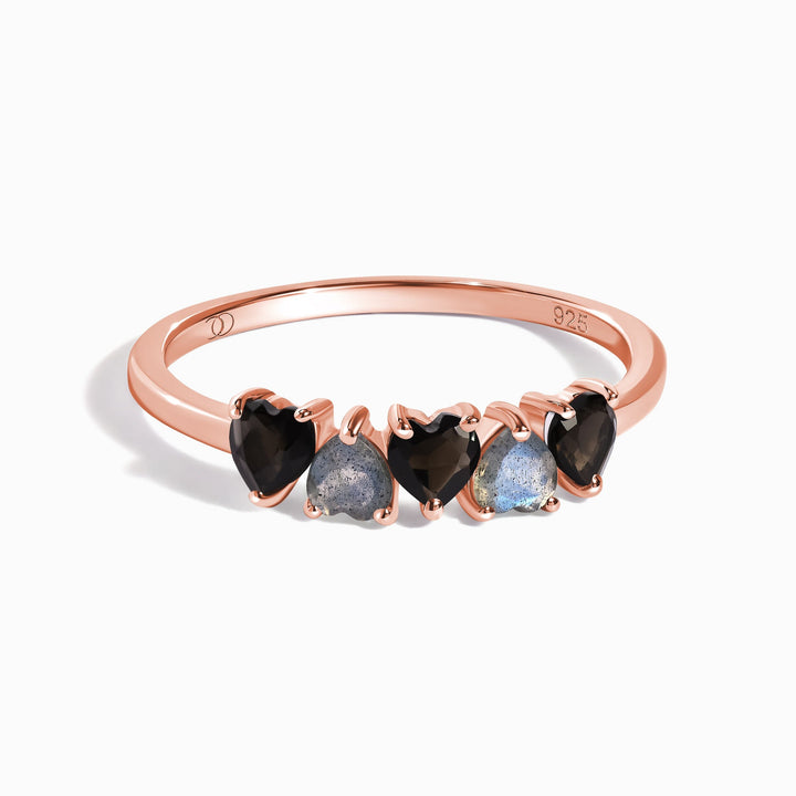 Obsidian and Labradorite Heart Ring