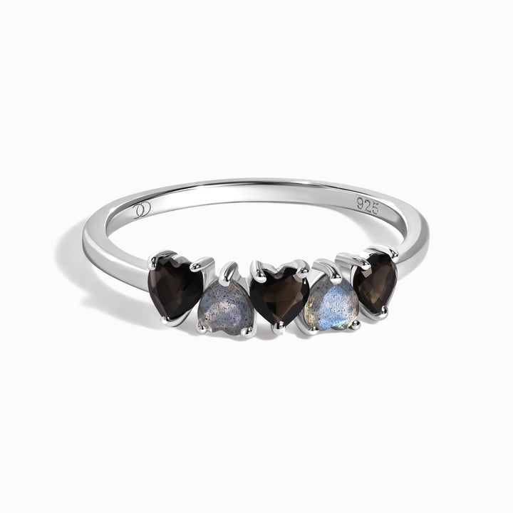 Obsidian and Labradorite Heart Ring