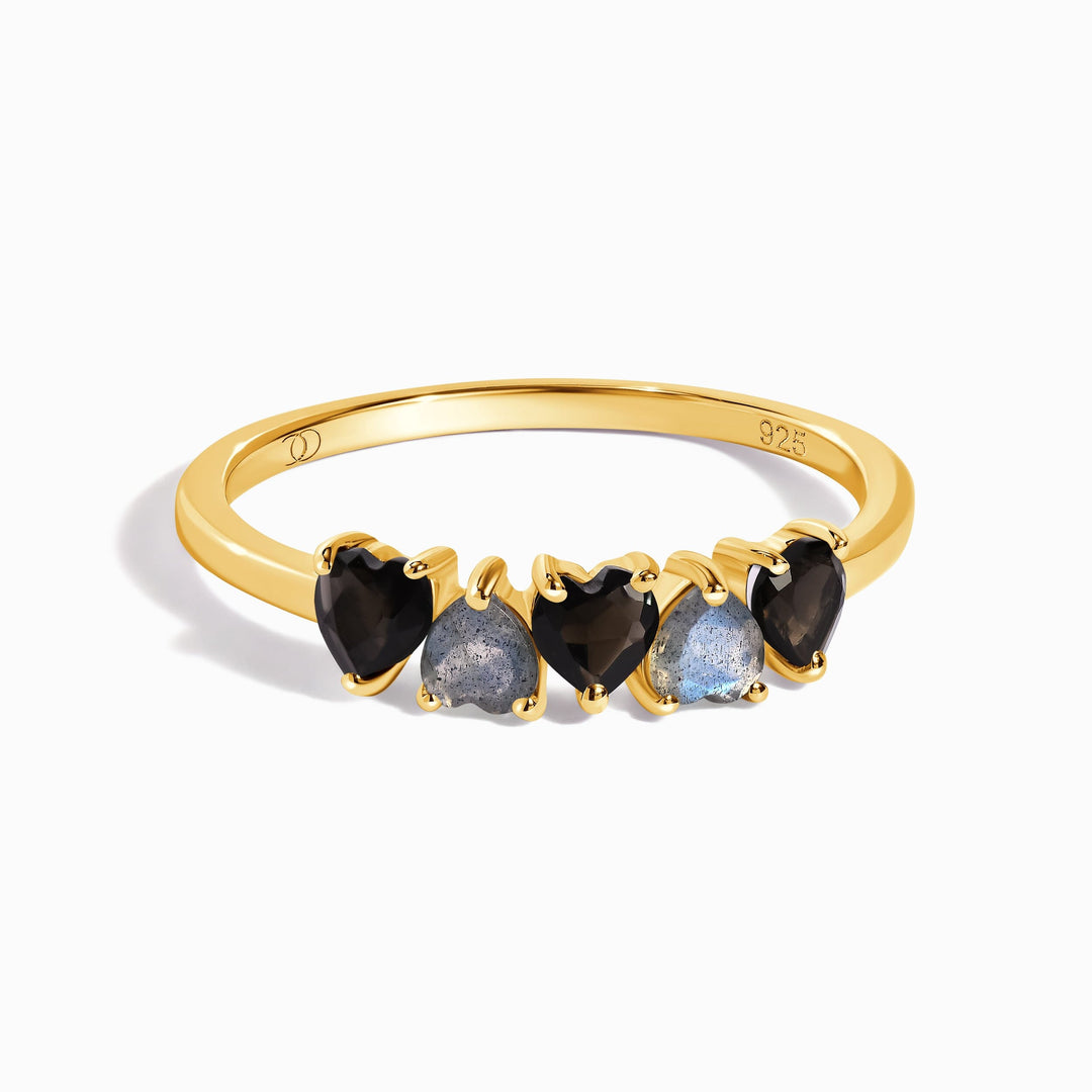 Obsidian and Labradorite Heart Ring