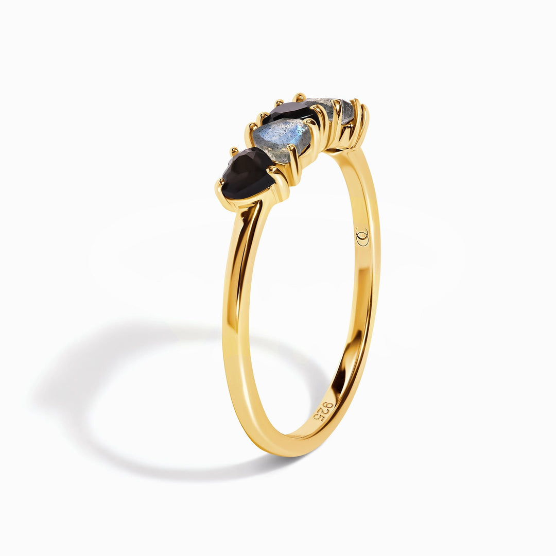 Obsidian and Labradorite Heart Ring