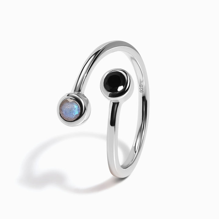 Adjustable Black Obsidian and Labradorite Ring